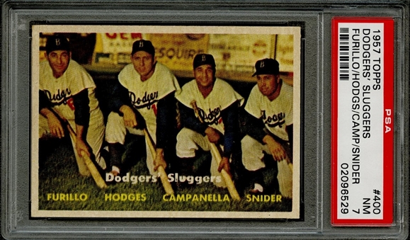 1957 Topps #400 "Dodgers Sluggers" - PSA NM 7 